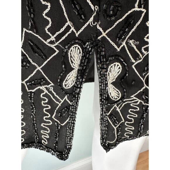 Vintage Laurence Kazar Black Beaded Art Deco Style Silk Cocktail Dress size L - Picture 7 of 12